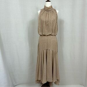 Taylor Taupe Polka Dot High-Low Halter Dress